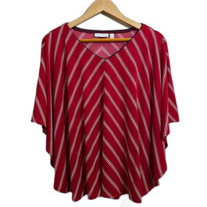 Red Stripes Flutter Sleeves Liquid Knit Stretchy Boho Blouse Top Women Size S